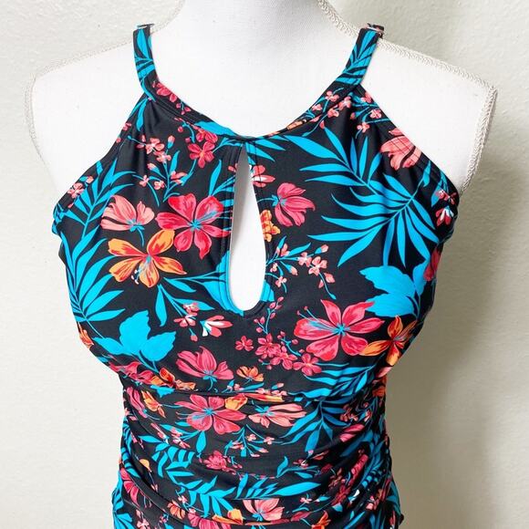 FIGESTIN Women One Piece Floral Print Tummy Ruched Swimwear Women Large - Picture 2 of 5